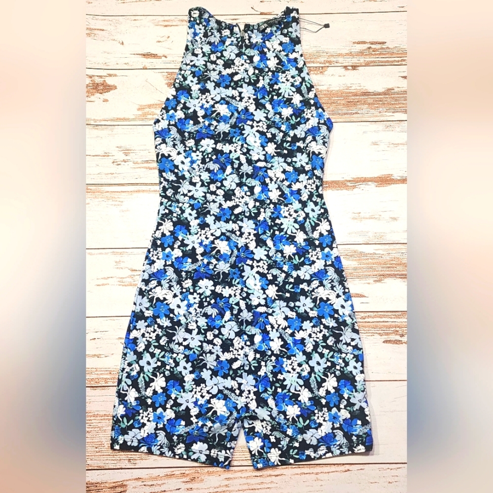 Zara Playsuit Blue Floral Bodycon Romper Fitted Stretch S